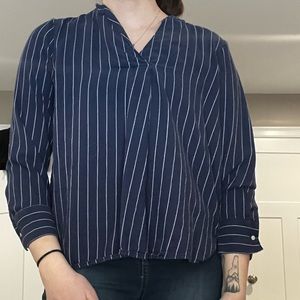 Old Navy navy blue and white striped blouse